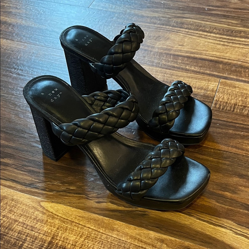 a new day Black Braided Heeled Sandals